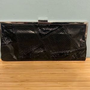 HOBO international clutch leather purse, Silvertone hardware, kiss, lock closure